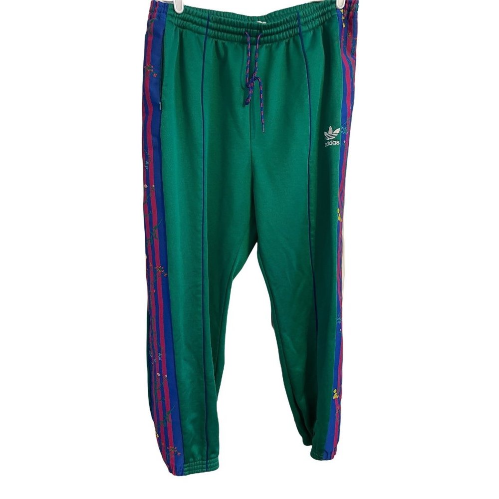 adidas Green Track Pants with Purple and Pink Stripes